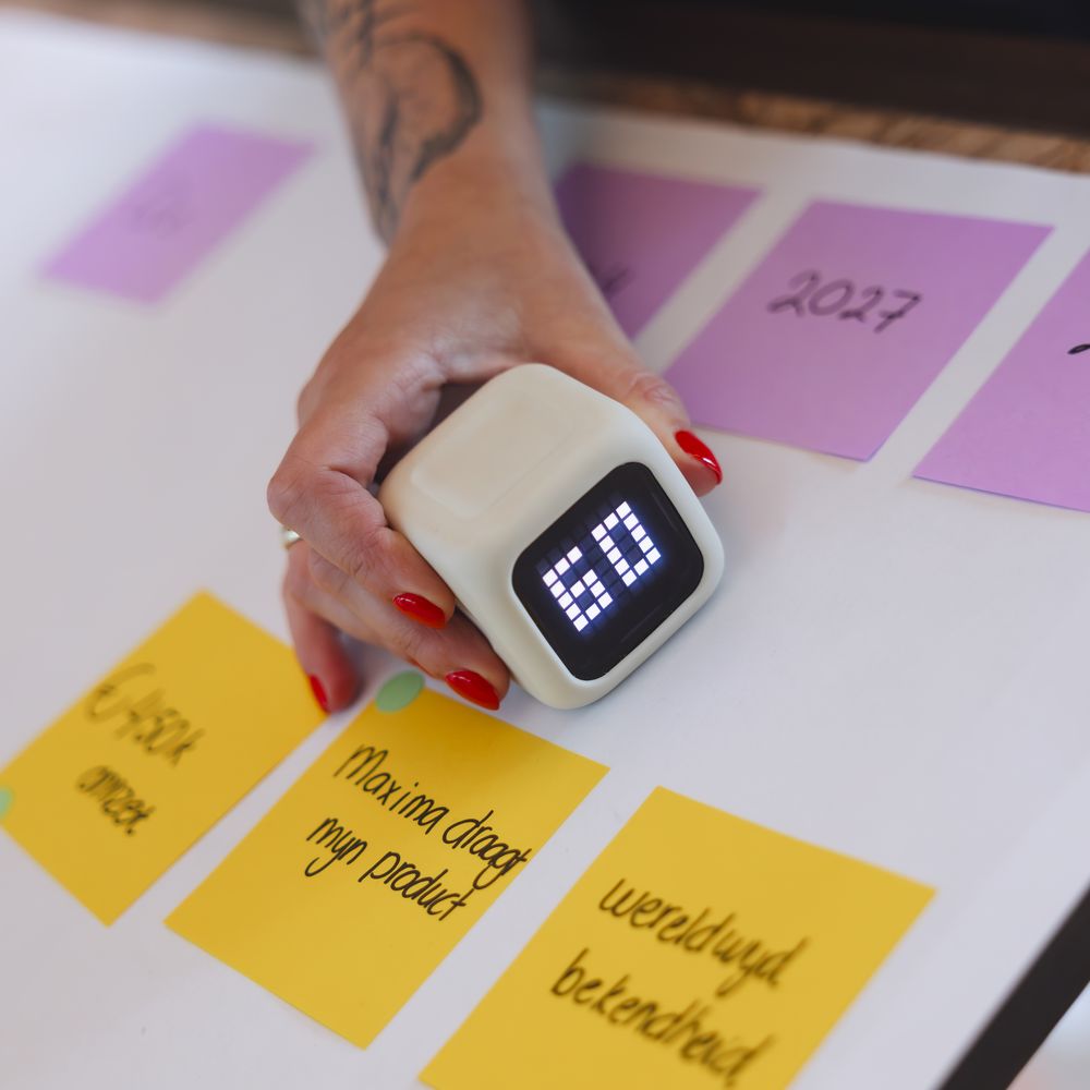 Een timer op zestig seconden tussen de post-its
